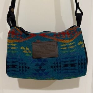 Pendleton Teal Multicolor Tribal Wool Crossbody with Leather Patch
